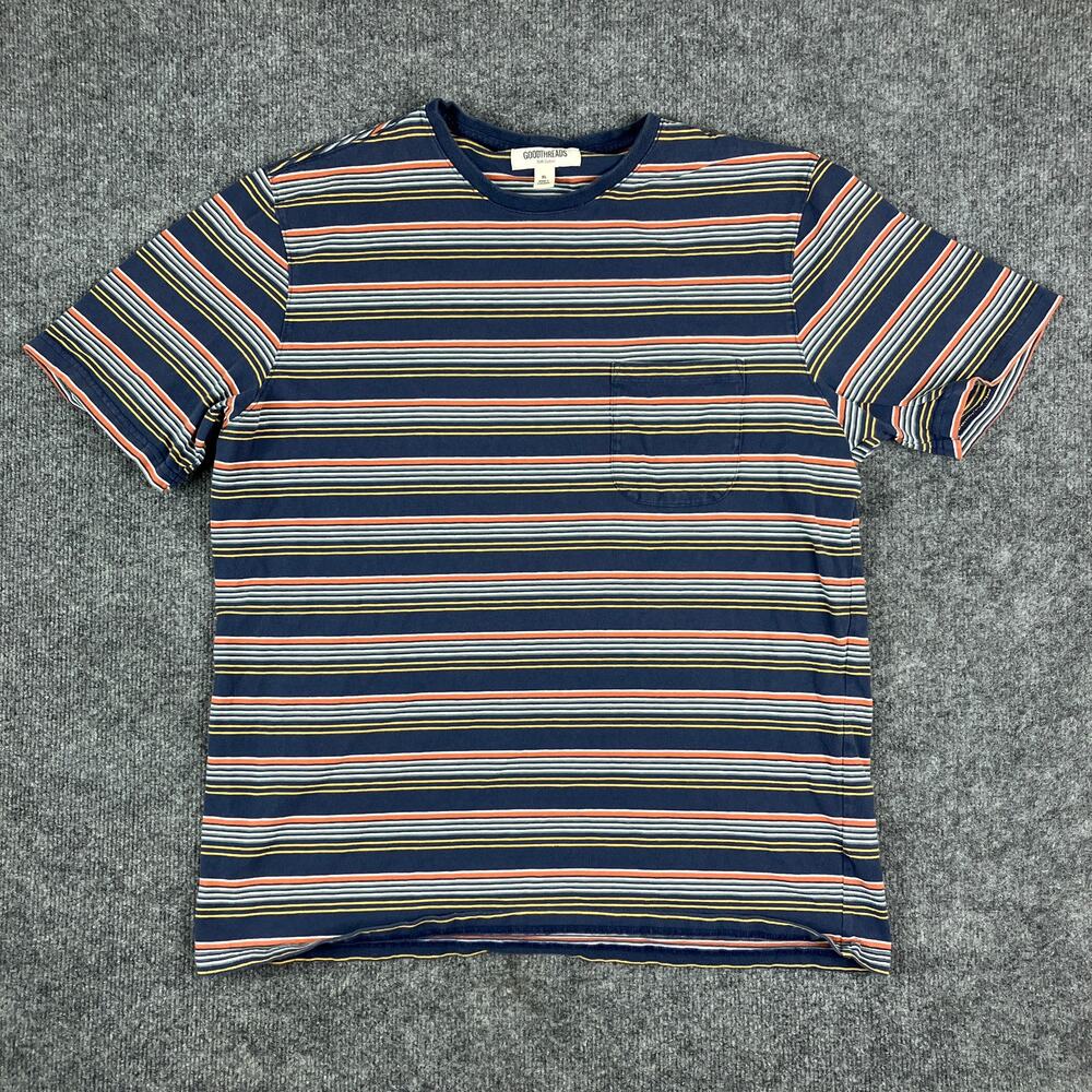 Goodthreads T-Shirt Men's XL Blue Striped Pocket Crew Neck Short Sleeve Casual